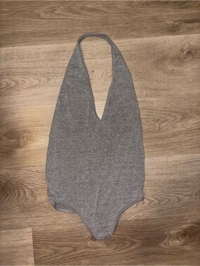 American Apparel Gray Halter Plunge Bodysuit Y2K
